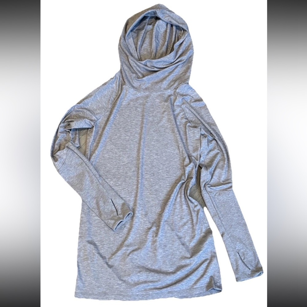 Athleta Women's Gray Long Sleeve Yoga Active Shirt with Hood and Thumb Holes